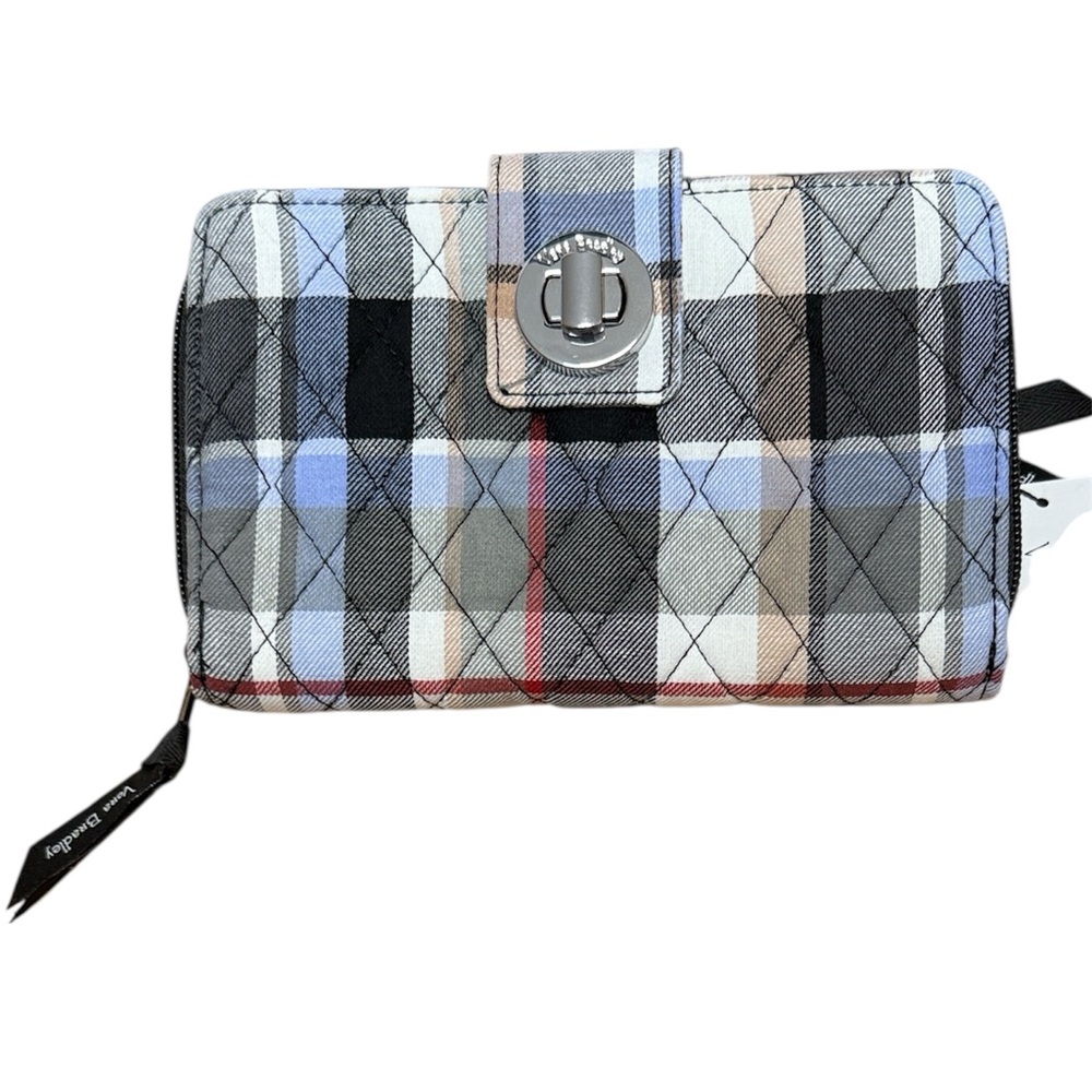 Vera Bradley RFID Turnlock Wallet Plaid Quilted Zip Around NWT